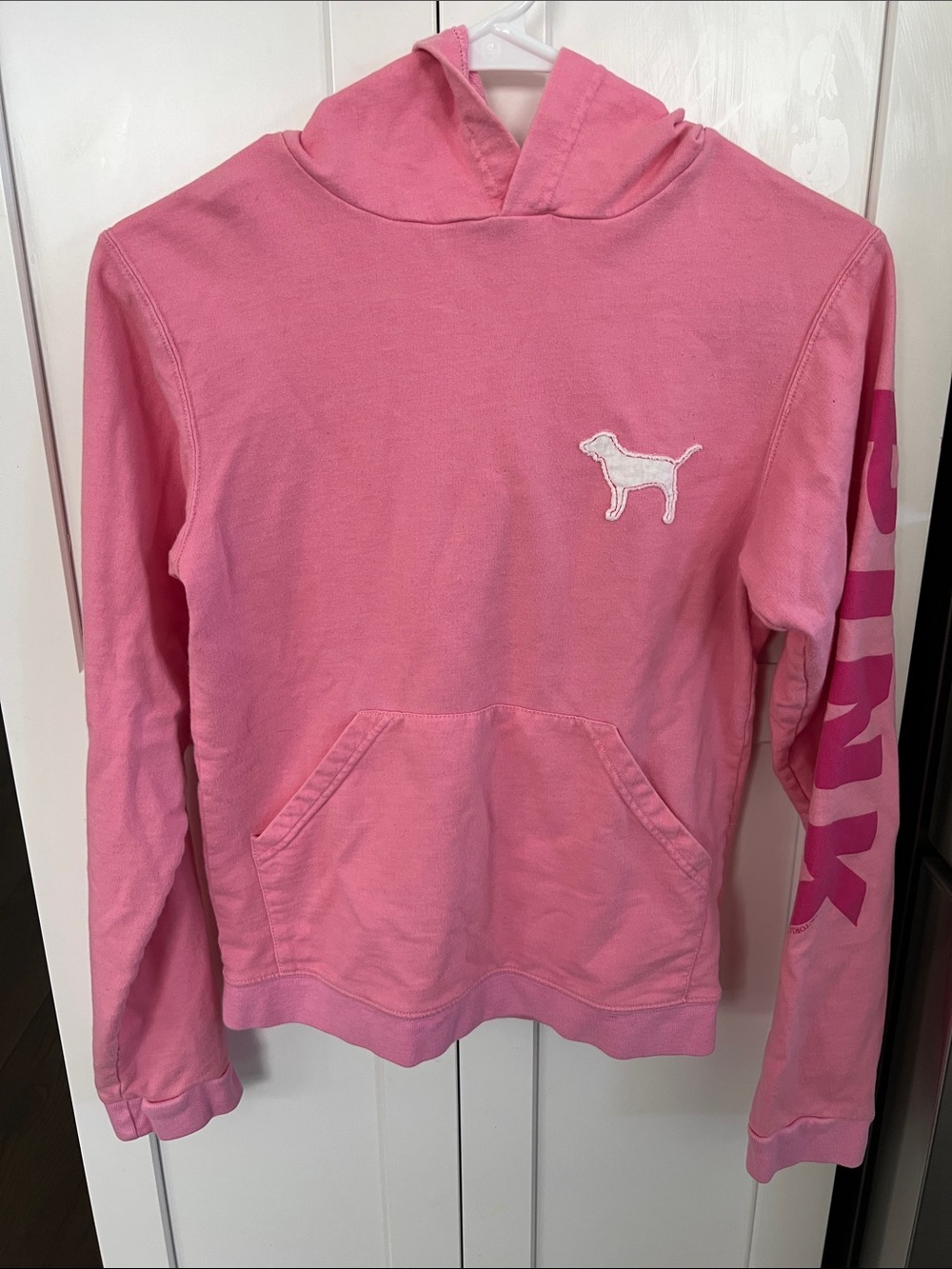 PINK Victoria's Secret Soft Pink Hoodie with White Dog Patch